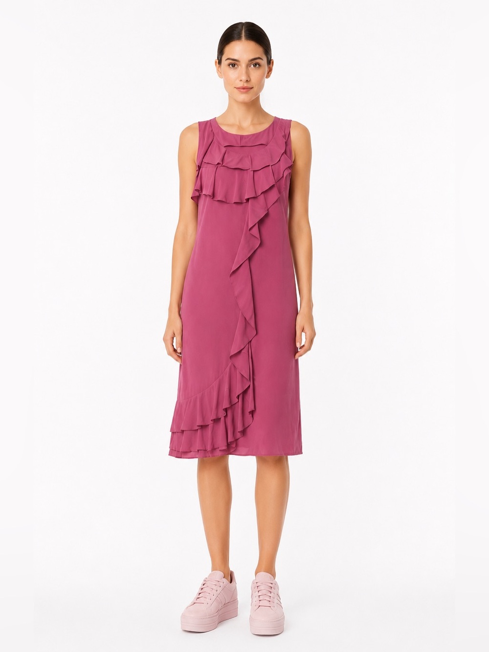 RED Valentino Sleeveless Ruffle Shift Dress in Rose Mauve